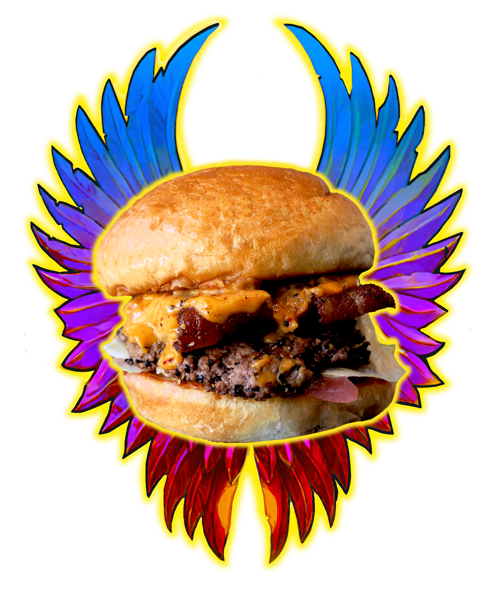 Don't Stop Brie-lieving! Burger. - JL Beers - Take your taste buds on a journey! Creamy brie, chili crunch, bacon, sweet pickled onions and lettuce will have you singing “don’t stop, just keep eating.”