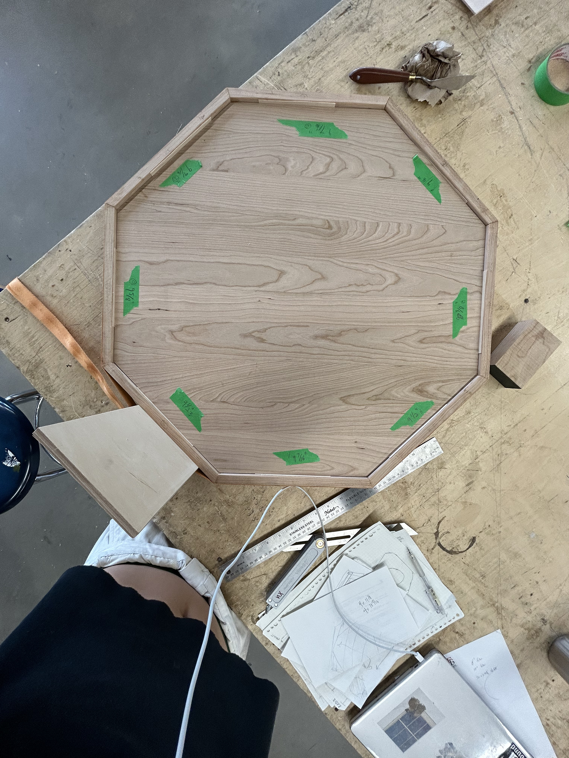 Measuring each side of the octagonal table top