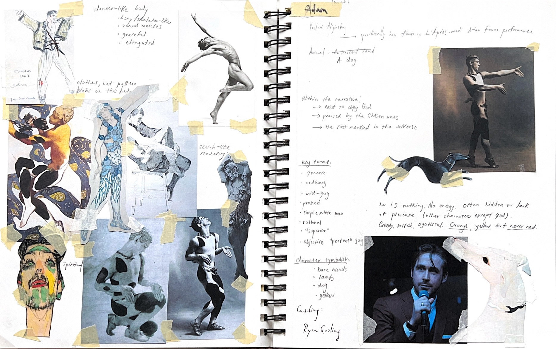 Vision board for Adam's costume rendering, 2024