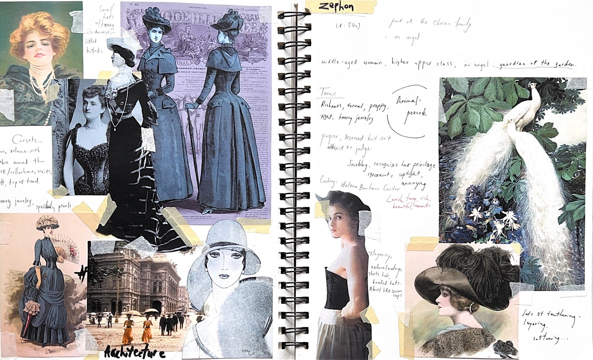 Vision board for Zephon's costume rendering, 2024