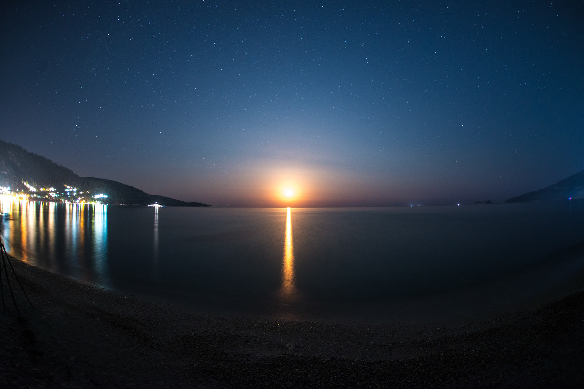 Moonrise over the bay of Xrisi Ammoudia.