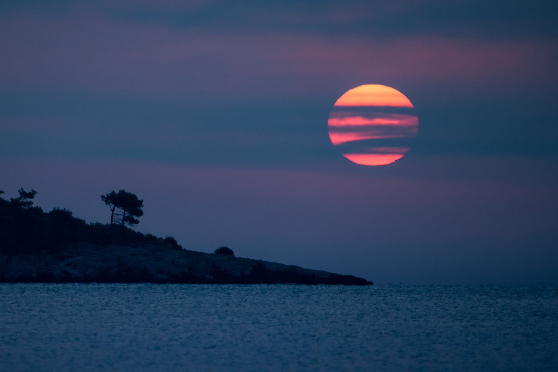 Sunrise over the bay of Xrisi Ammoudia, Thasos, Greece