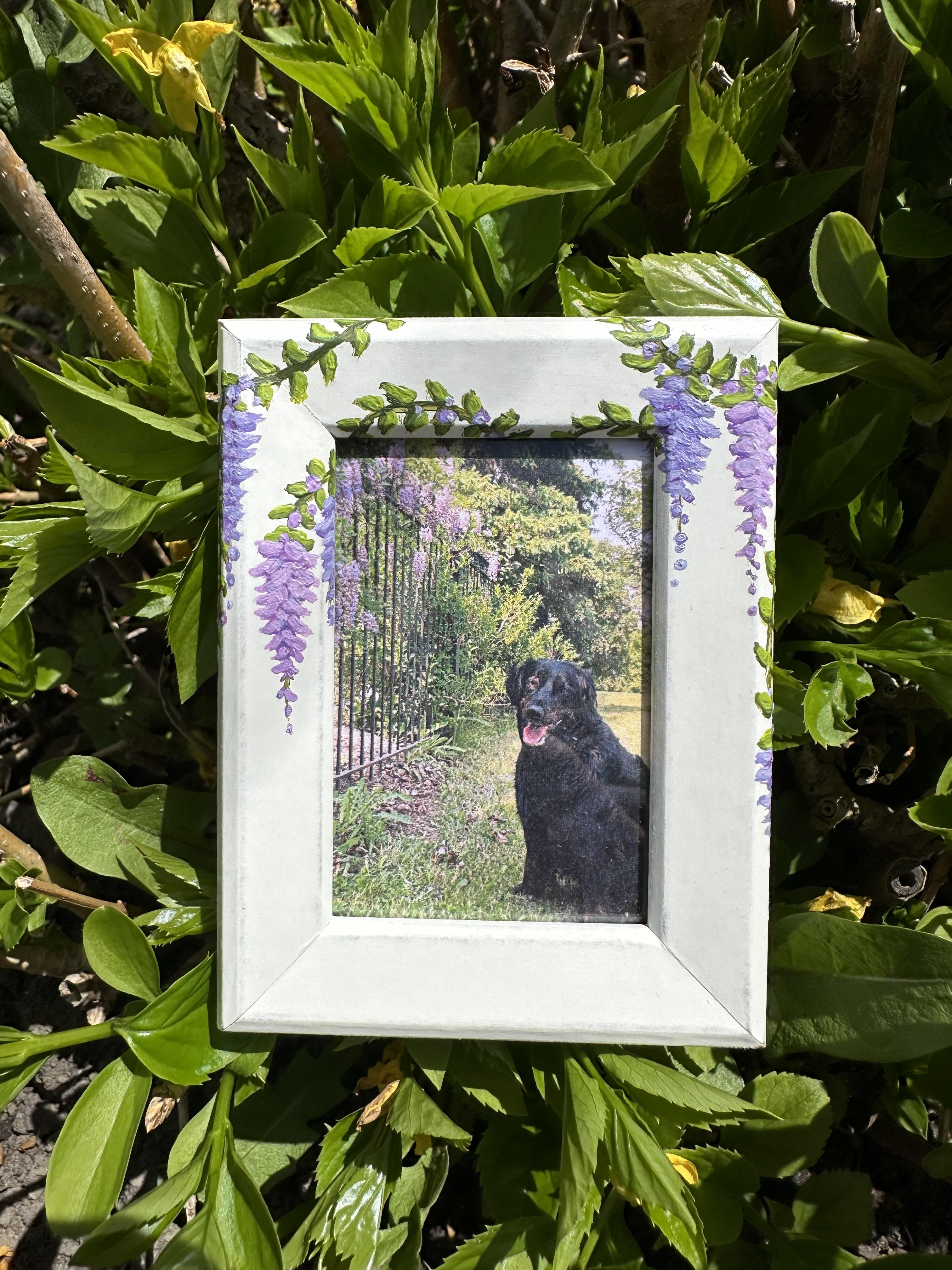 Acrylic wisteria painted on a mini picture frame.