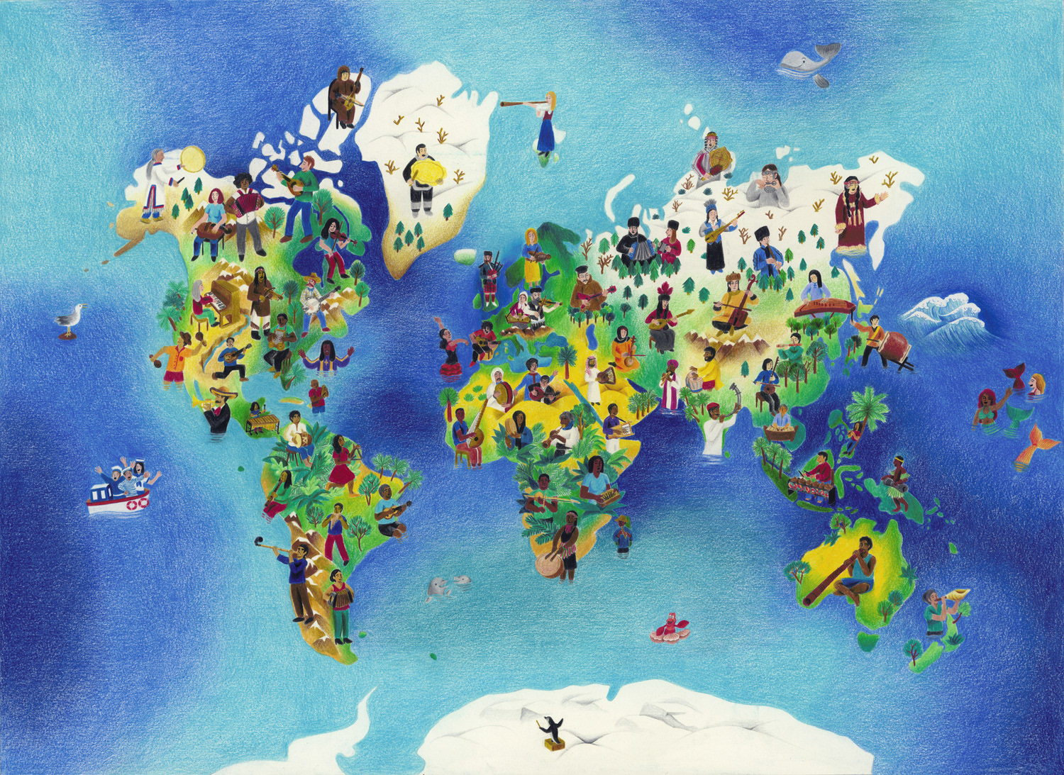 Mappemonde des instruments de musique / 60 x 80cm sur papier couché / 40€