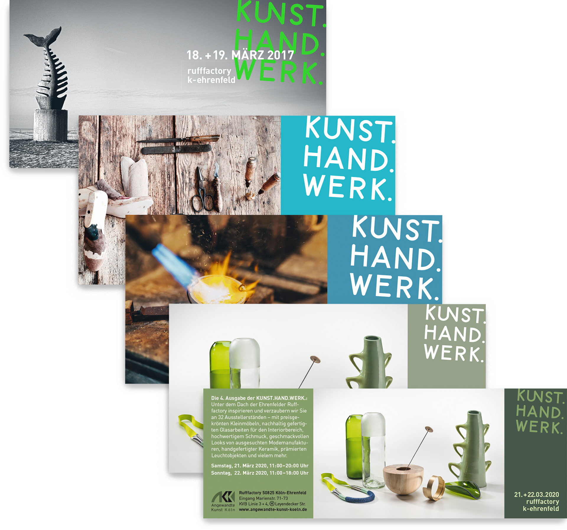 Einladungskarten für die Arbeitsgemeinschaft Angewandte Kunst, Köln. Flyer für die jährliche Werkschau der AKK | berensdesign
