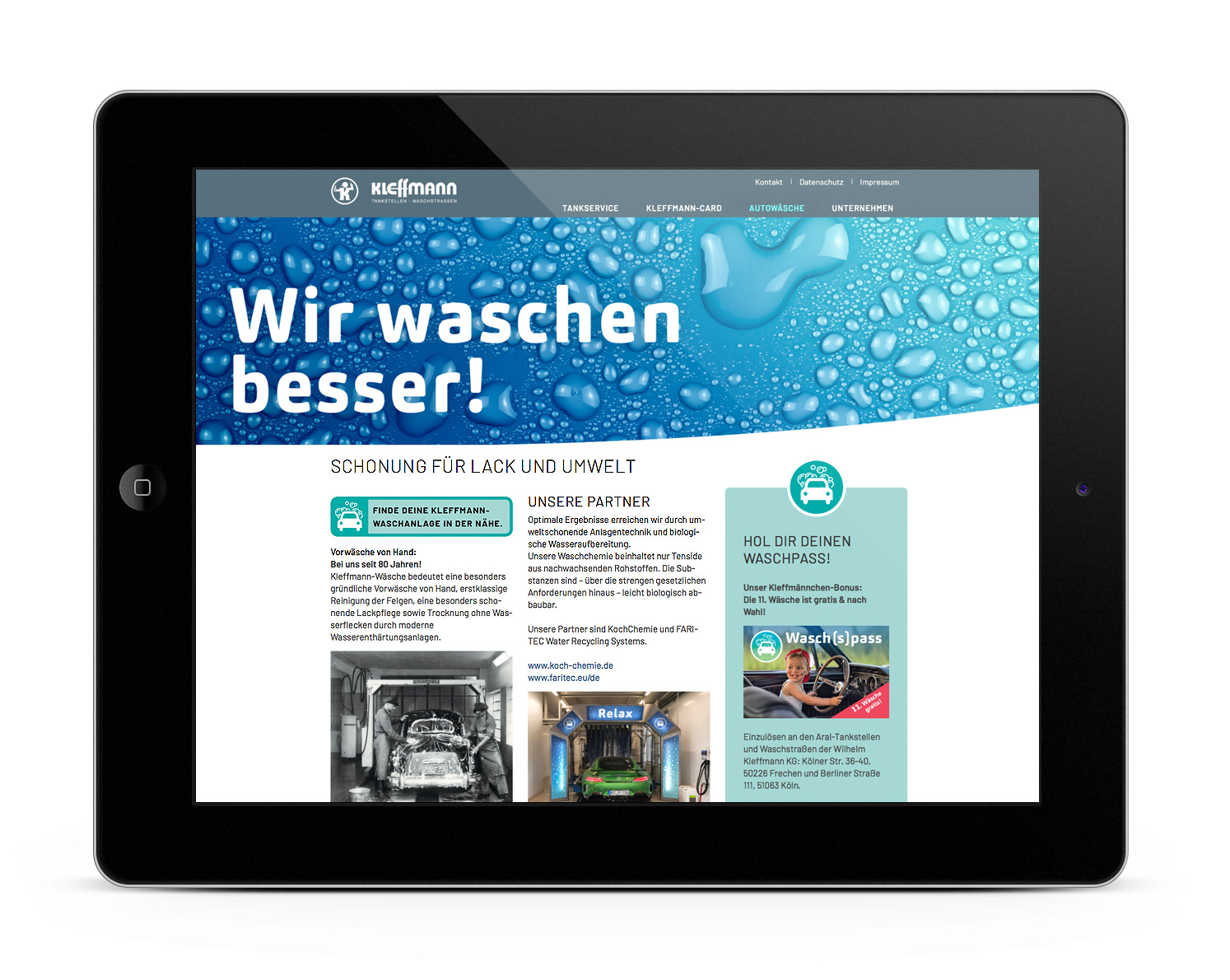 Website der Kleffmann KG, Autowäsche | berensdesign