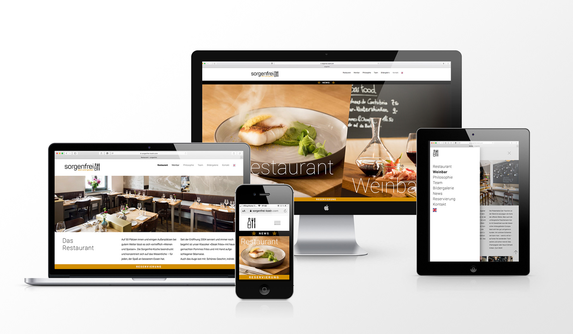 Website für Restaurant und Weinbar »sorgenfrei« in Köln | berensdesign