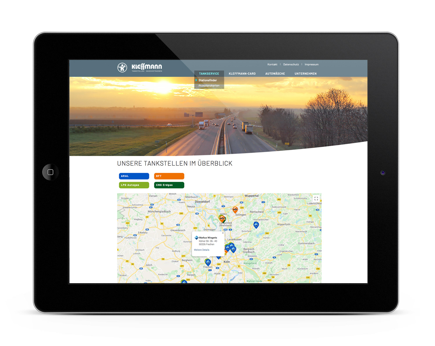 Website der Kleffmann KG, Tankservice | berensdesign