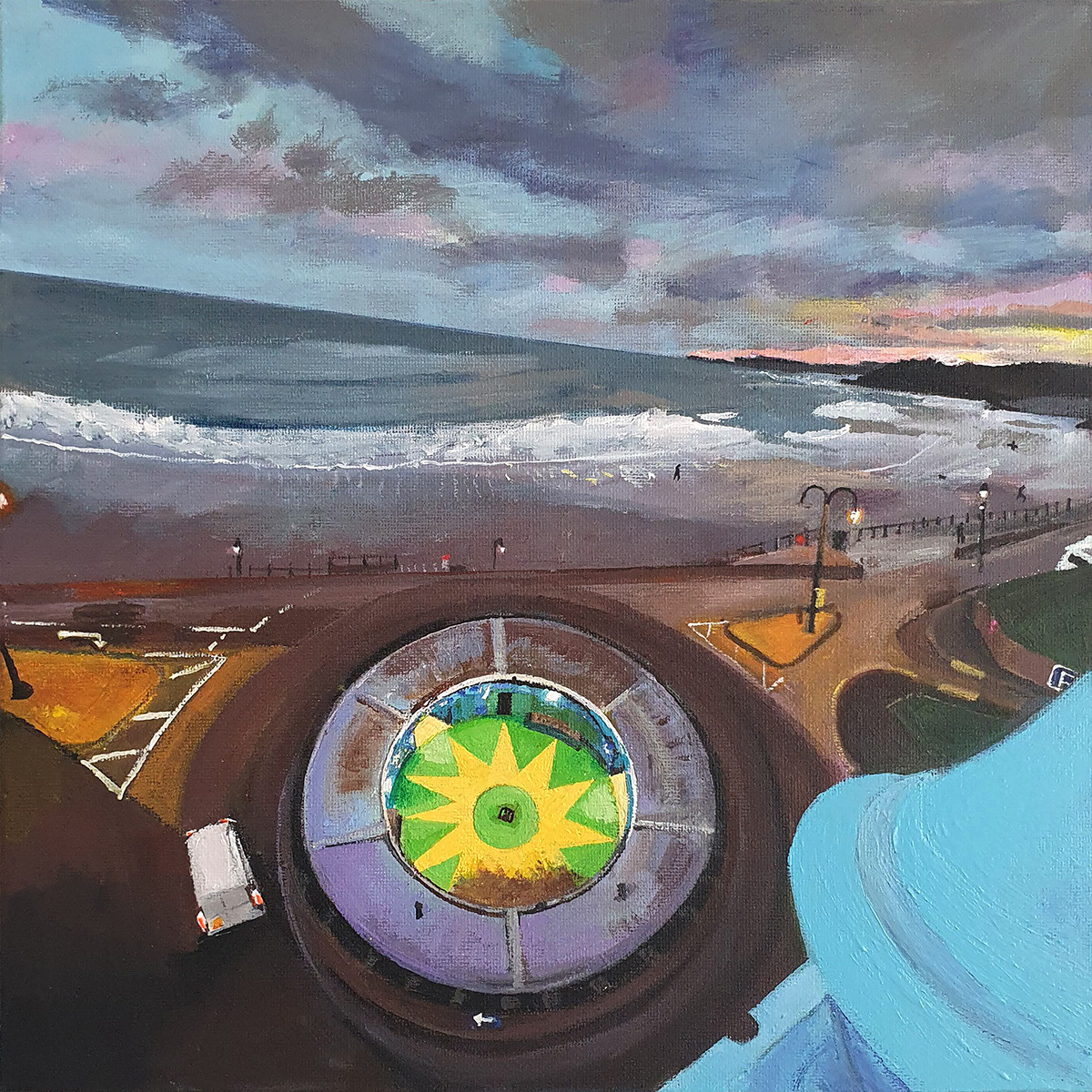 Pedestrian underpass and white van viewed from Spa Bridge Scarborough 30 x 30cm