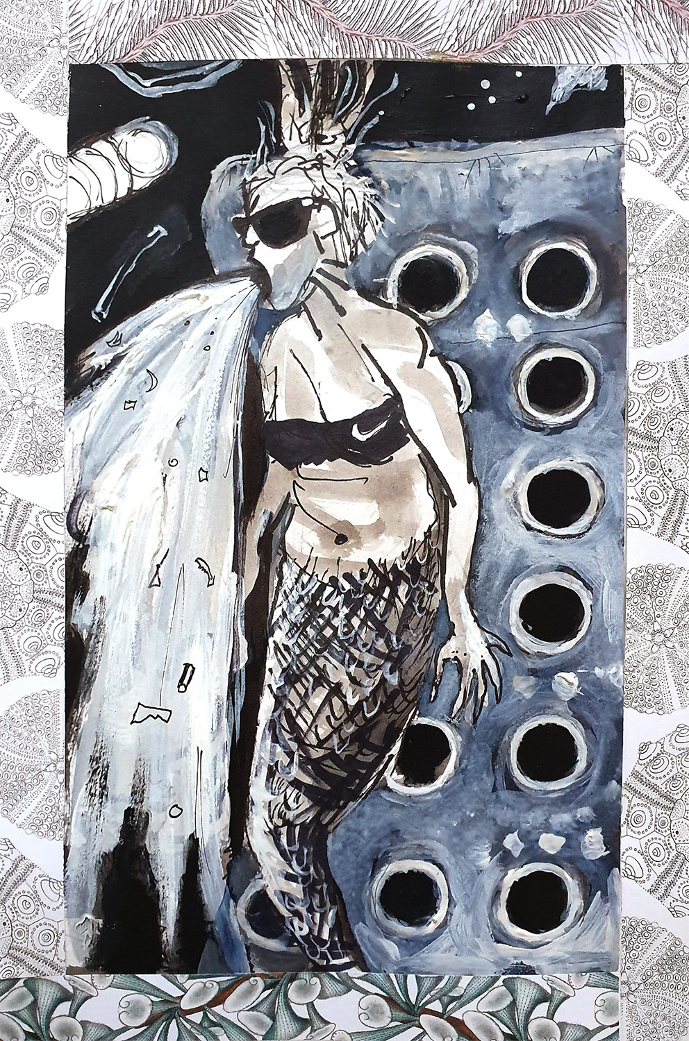 Vomiting mermaid on lilo