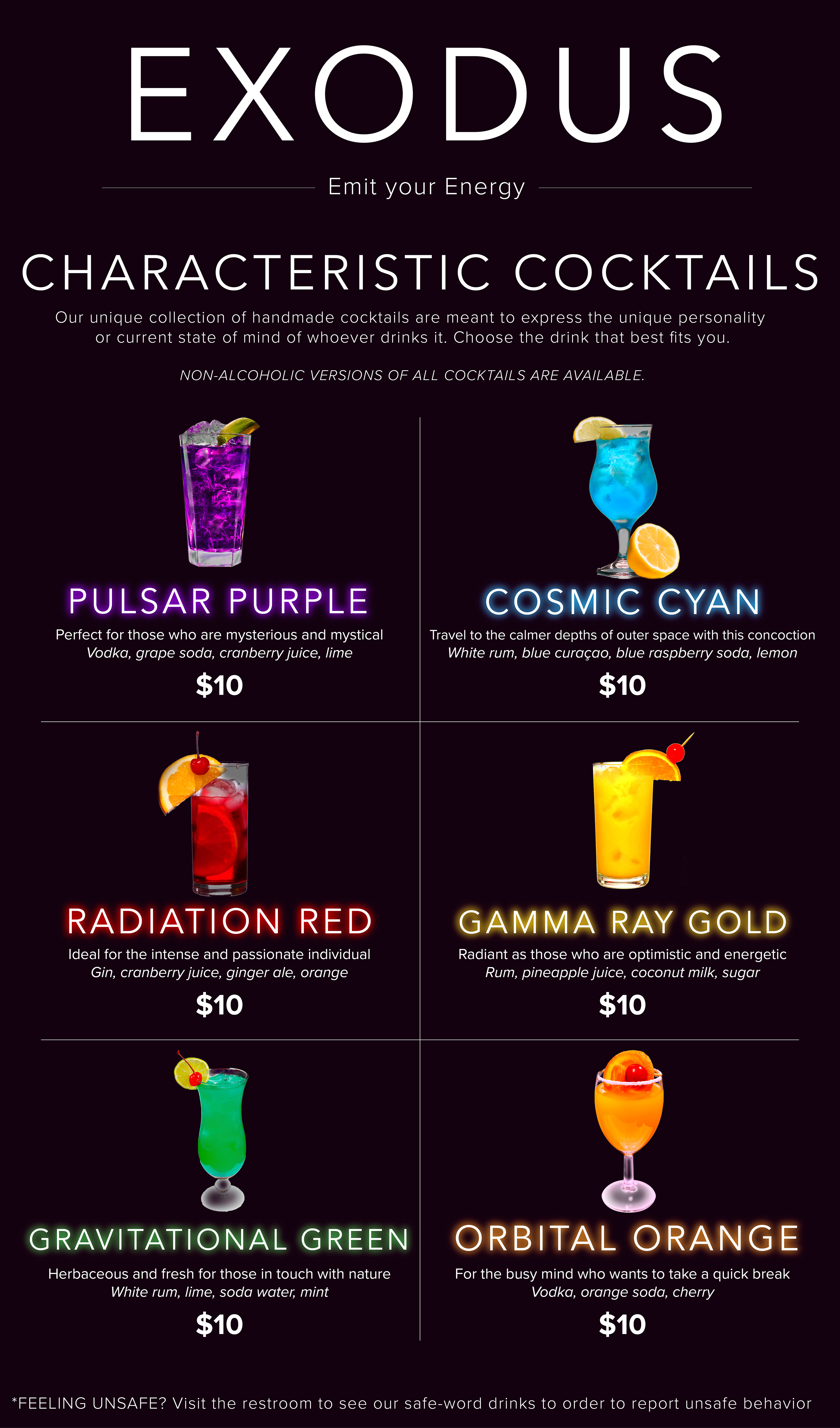 Main Menu of Characteristic Cocktails