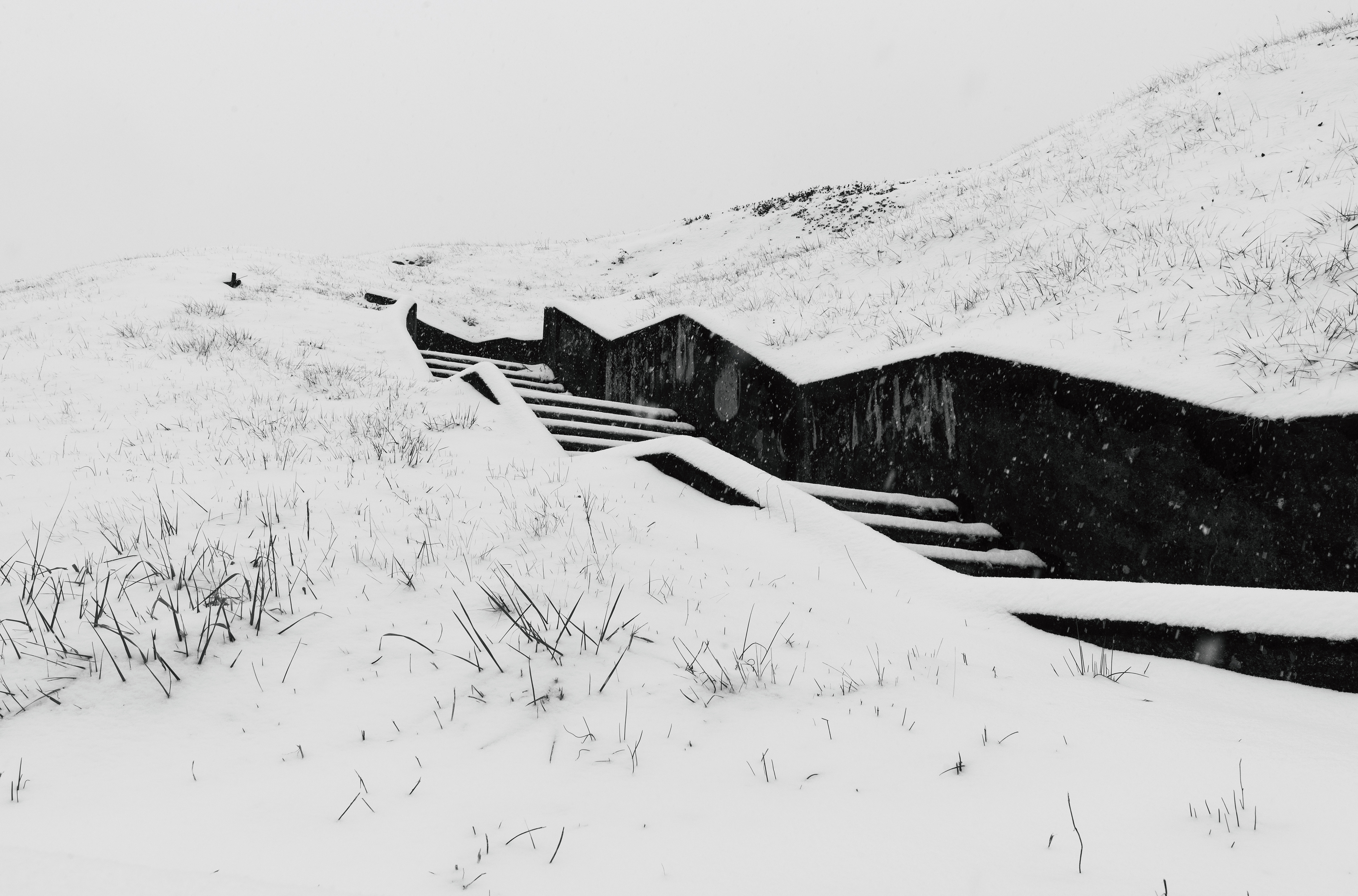 Snowfall covers the Old Staircase on Old Sevier.