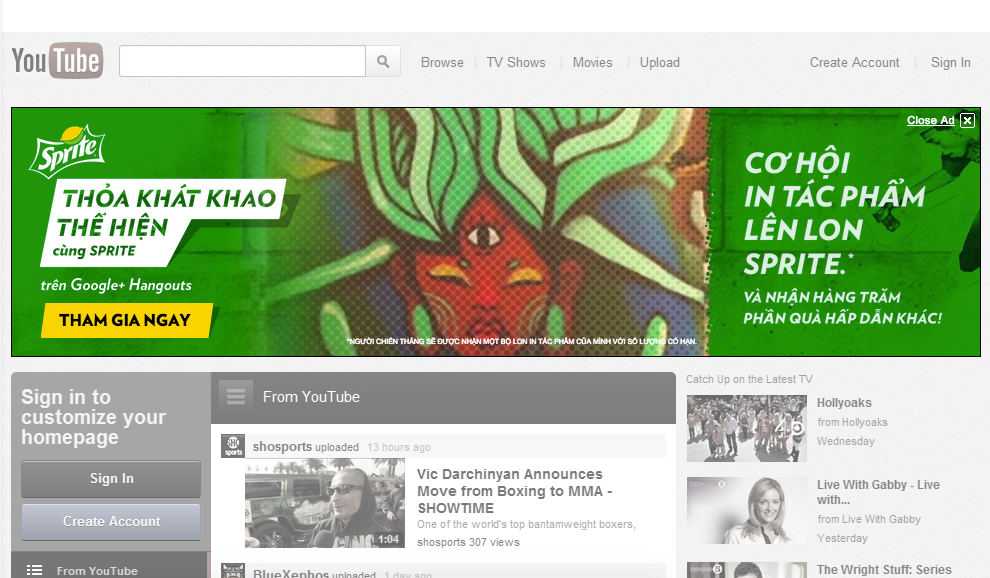 Masthead unexpanded with TVC playing options