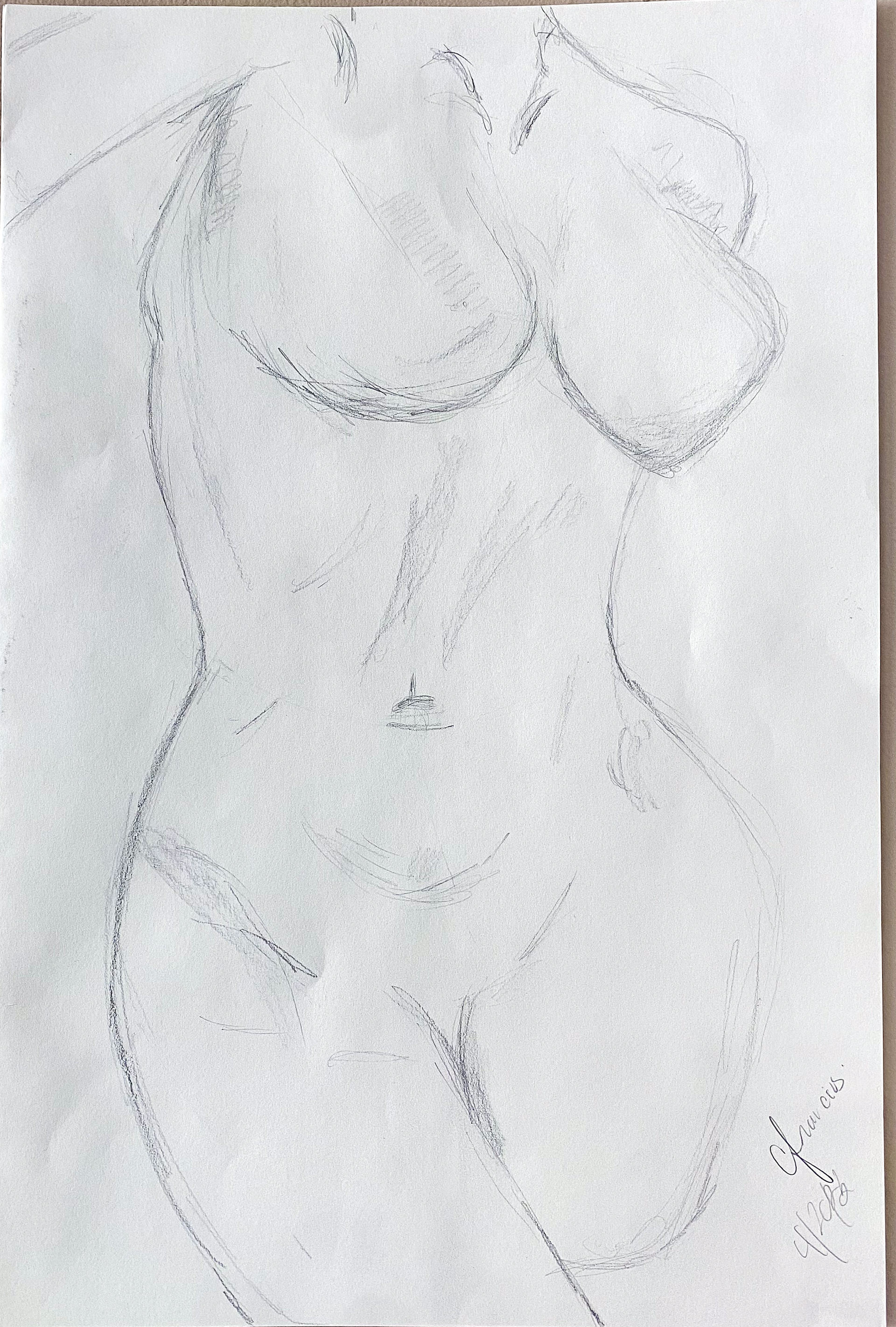 "Female Torso" 2023. Graphite on Paper. 12"x 18"