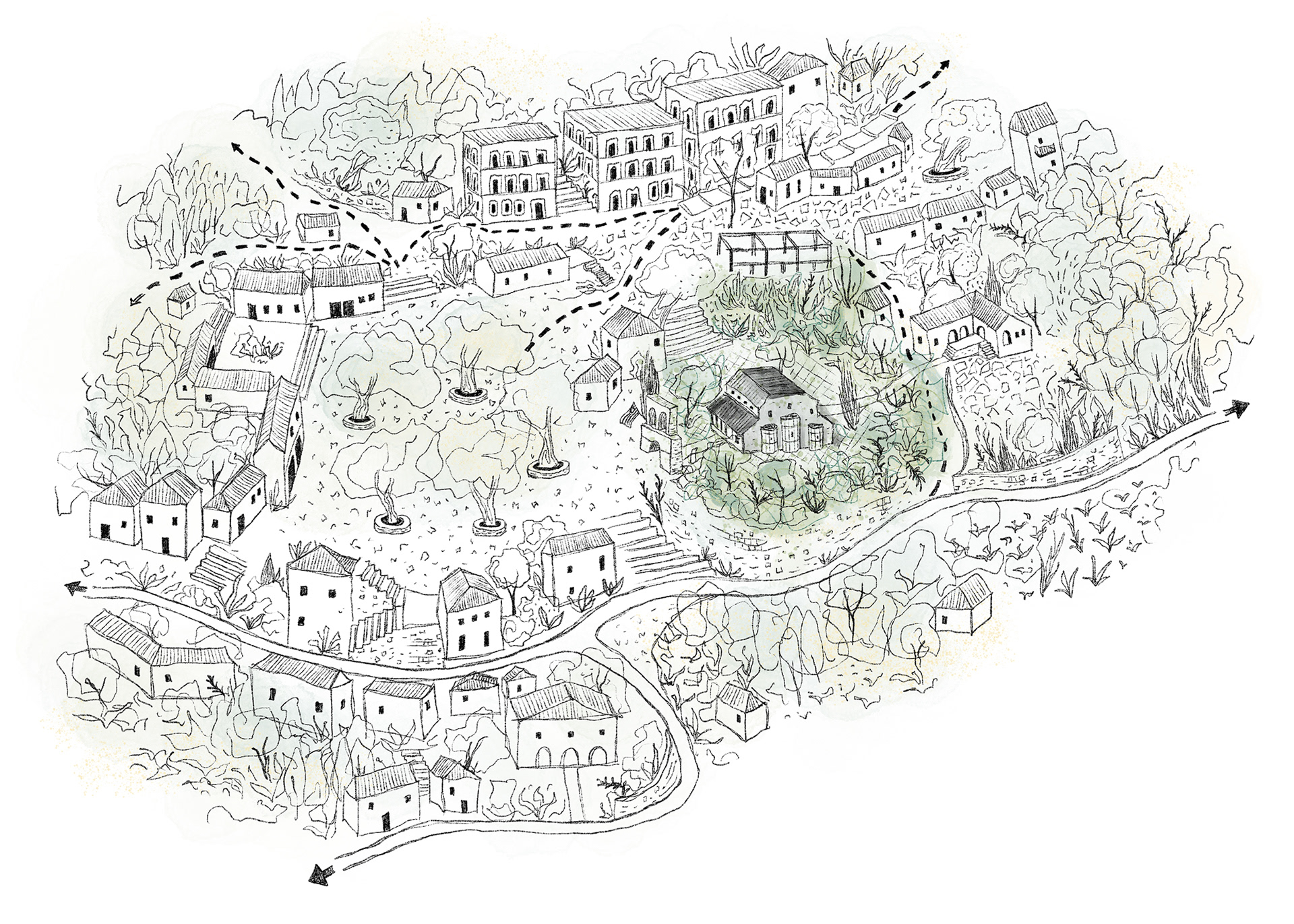 Figural site map of Agios Georgios Church and surrounding district