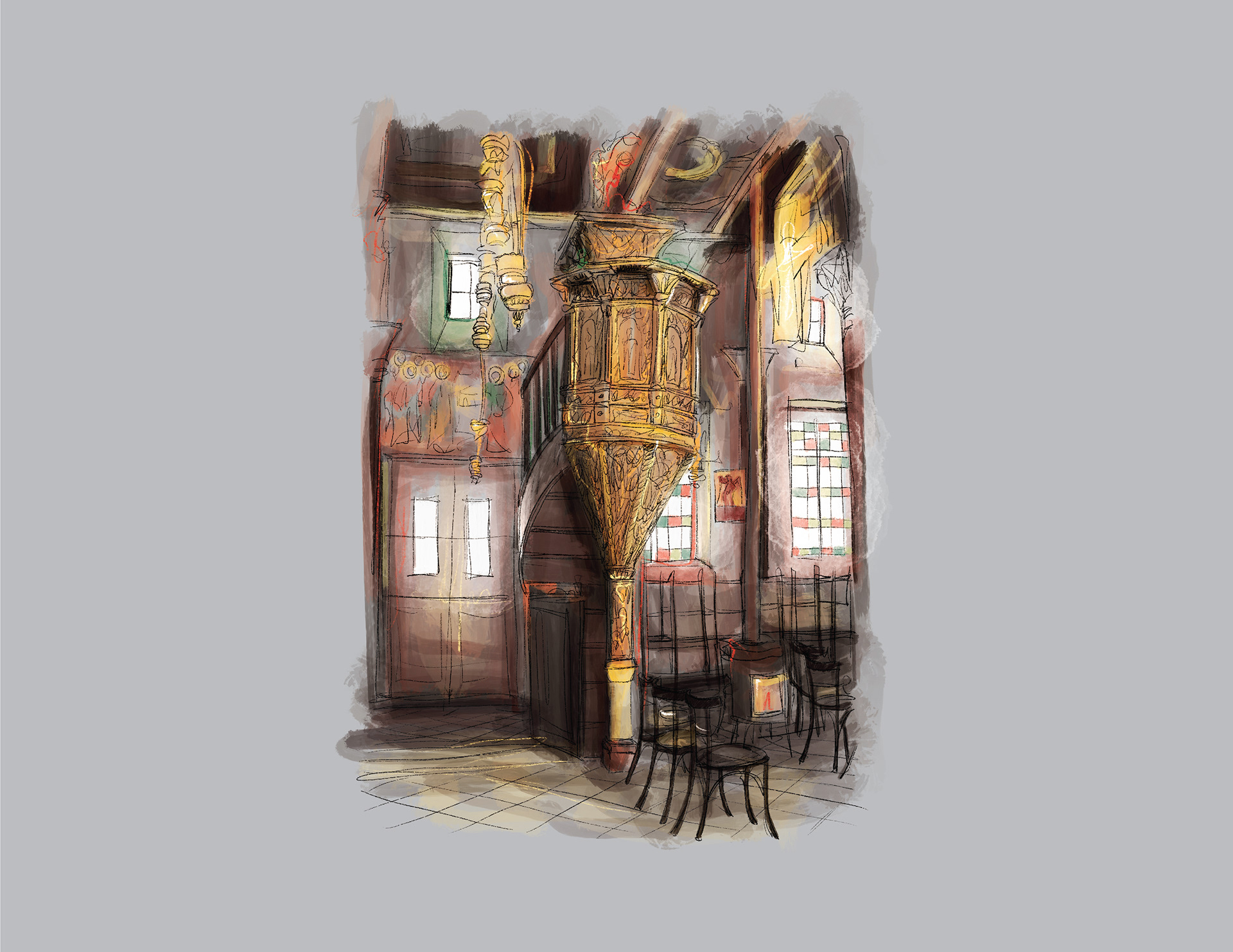 Hand-sketch of the pulpit