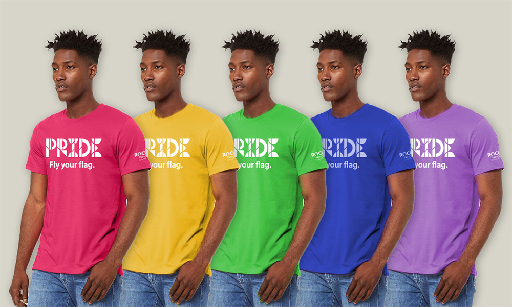 African American male repeated with different colored shirt mockups
