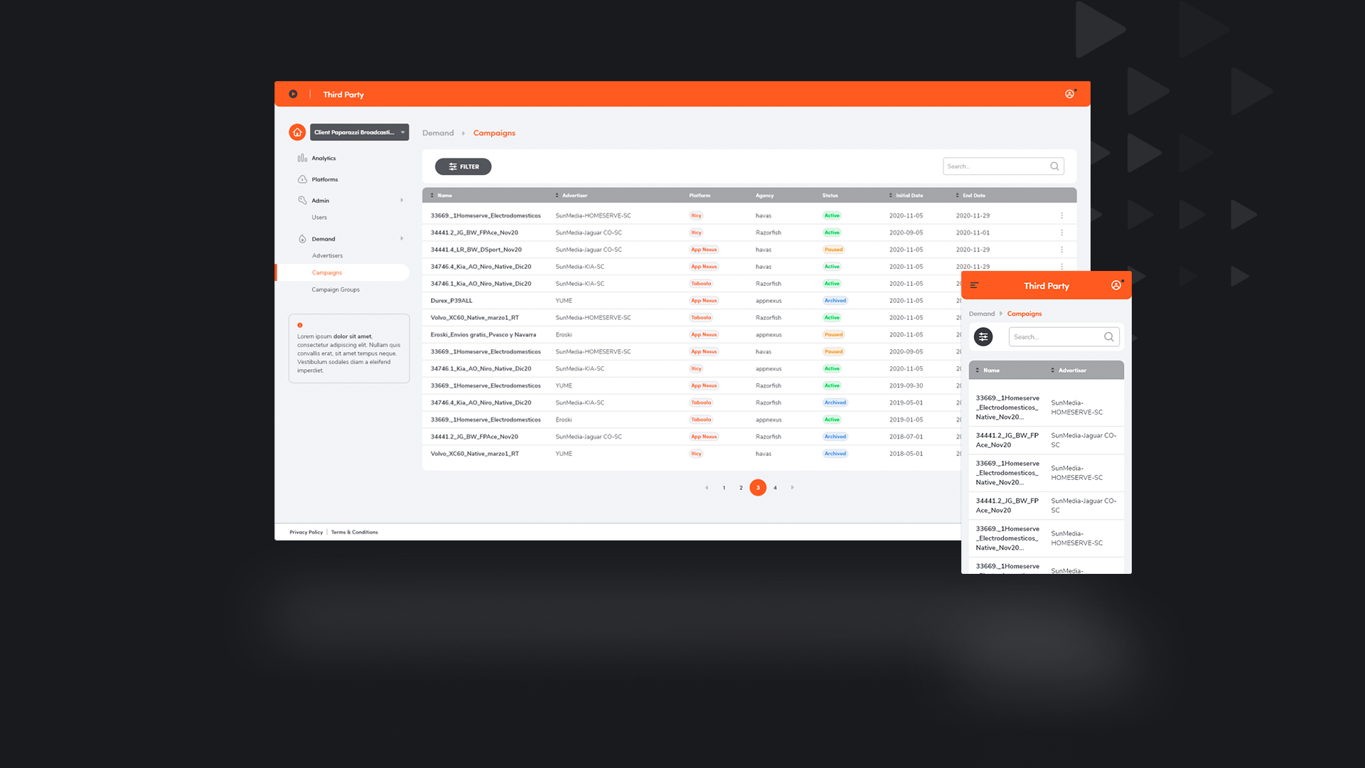 Sunmedia Dashboard mockup