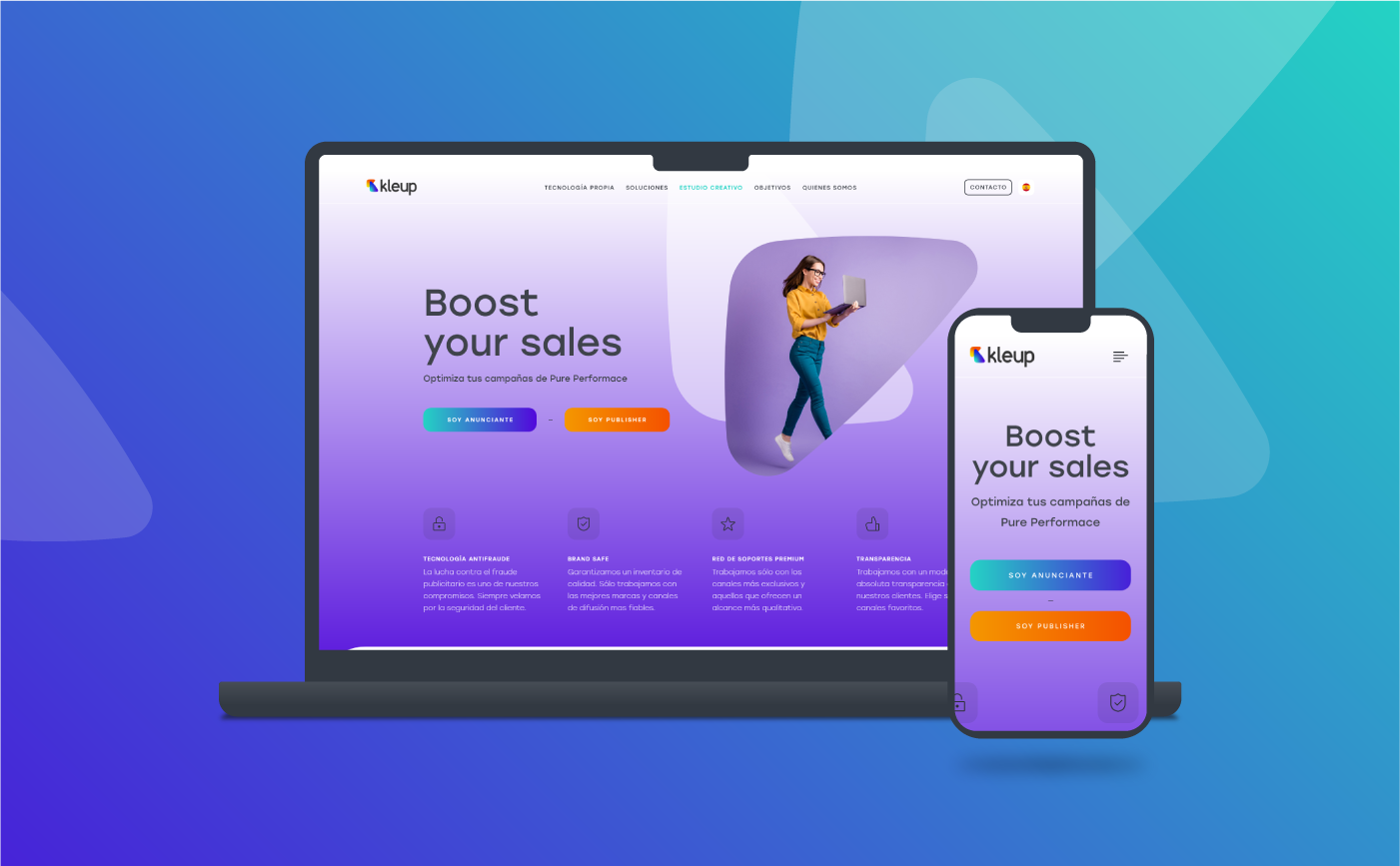 Kleup landing page screenshots