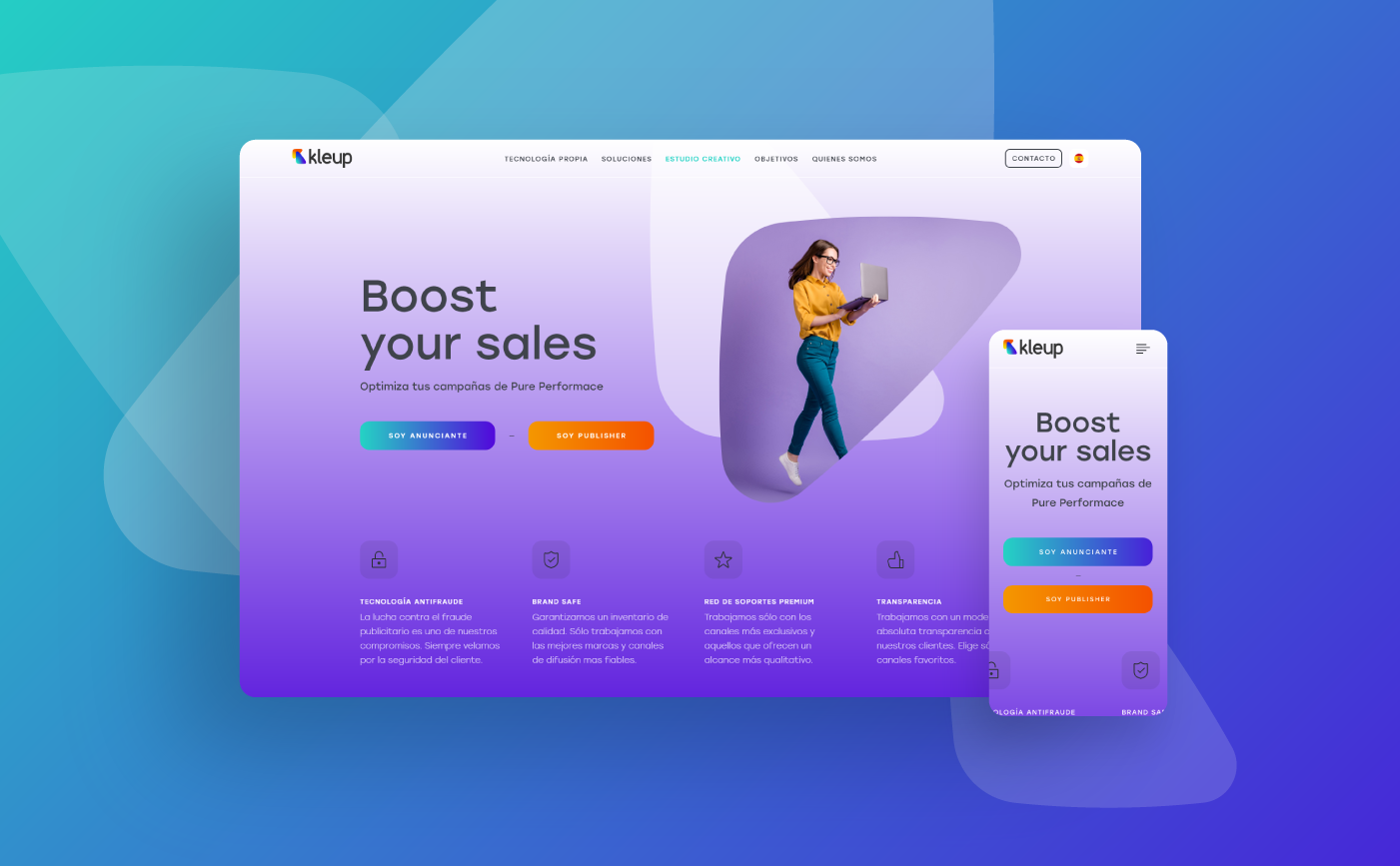 Kleup landing page mockups