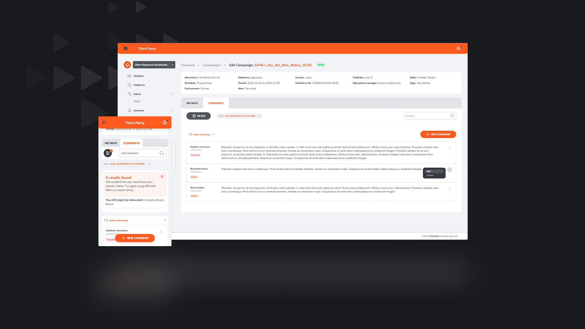 Sunmedia Dashboard mockup