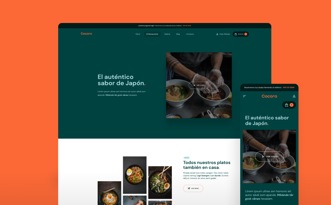 Cocoro Restaurant screenshots on bright background