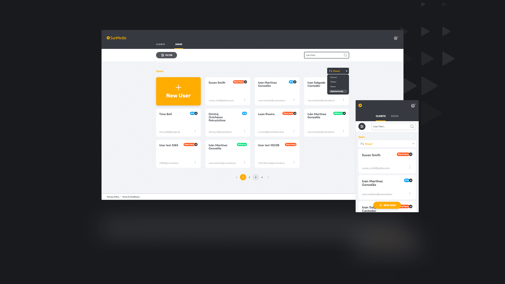 Sunmedia Dashboard mockup