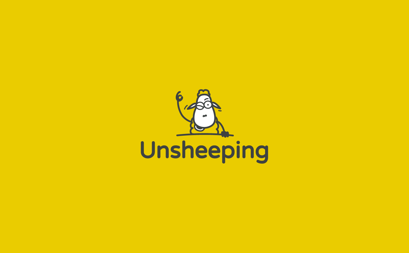 View of the final version of "Unsheeping" logo on yellow bakground
