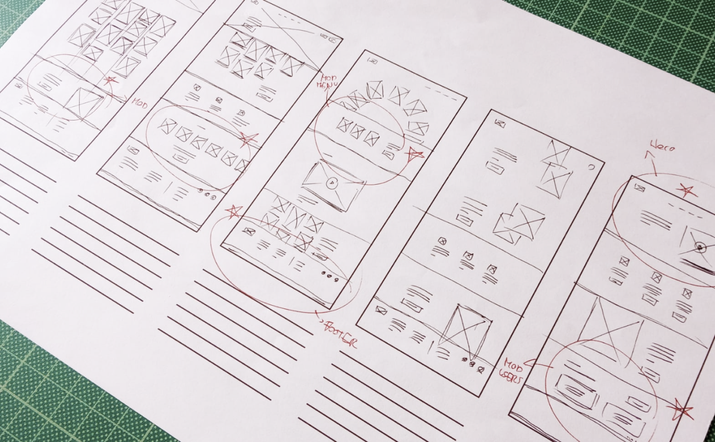 Stars were used to mark the elements of each sketch that would be used in the initial digital wireframes.