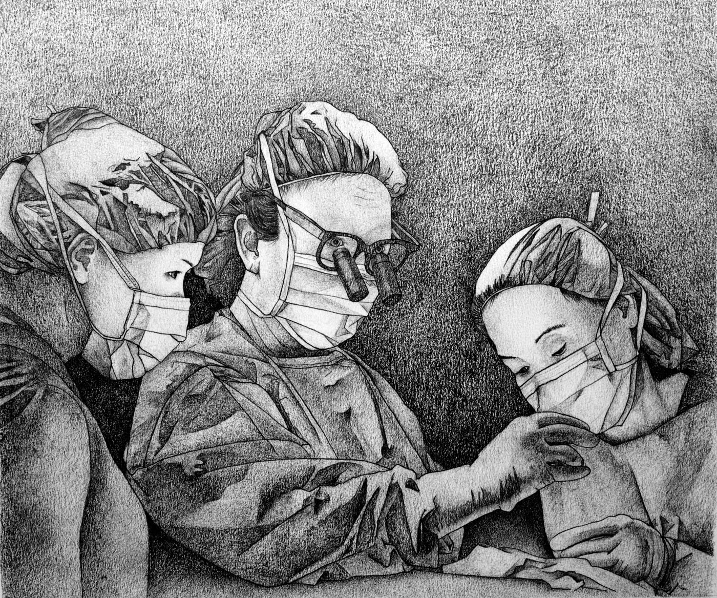 Healers 1. Graphite on paper, 35 x 40 cm.