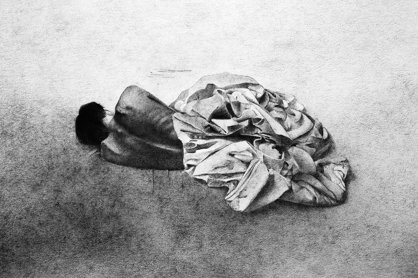 Bed 1, graphite on paper, 30 x 40 cm.