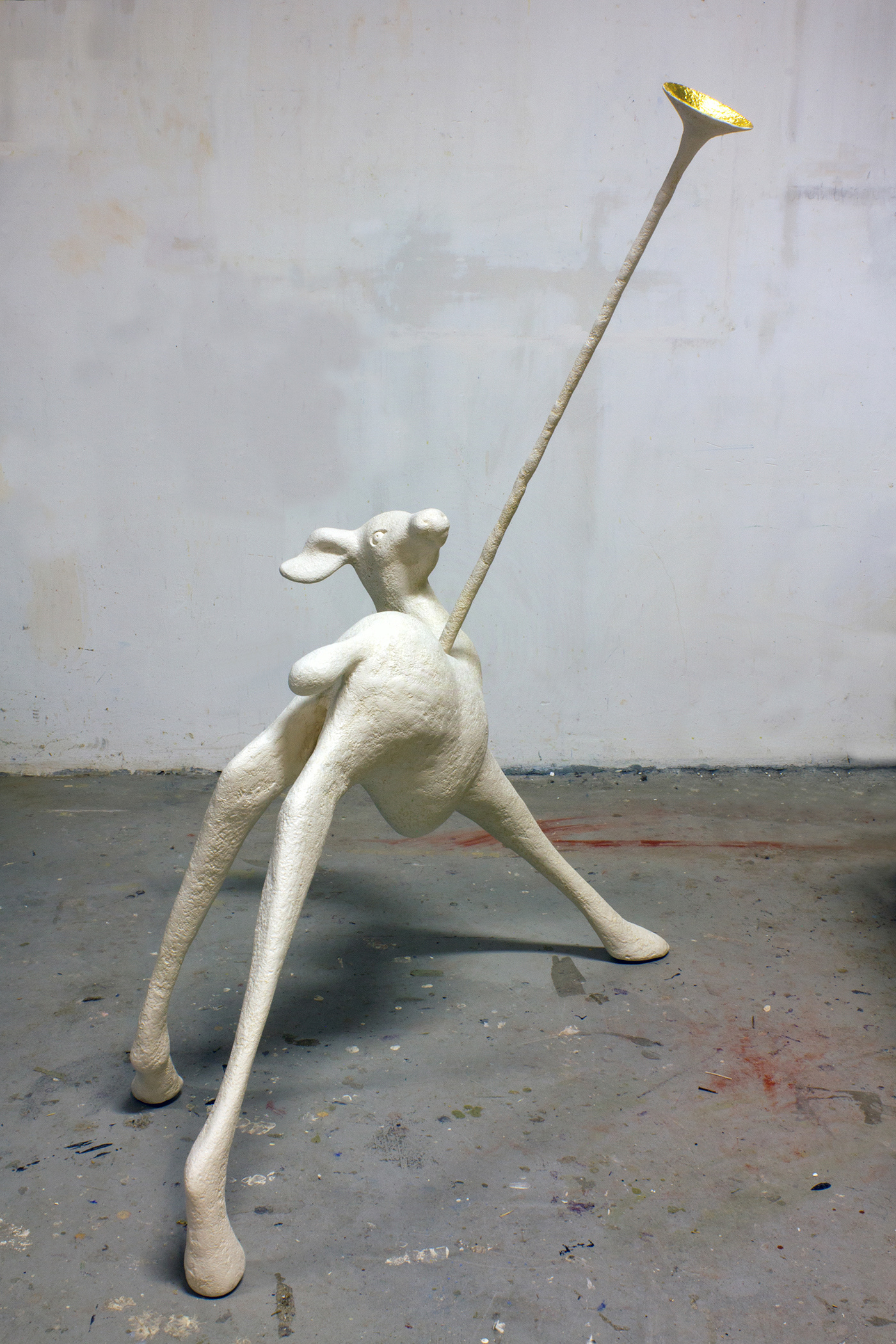 Fawn in My Head. Synthetic resin and goldleaf, 130 x 110 x 70 cm.   