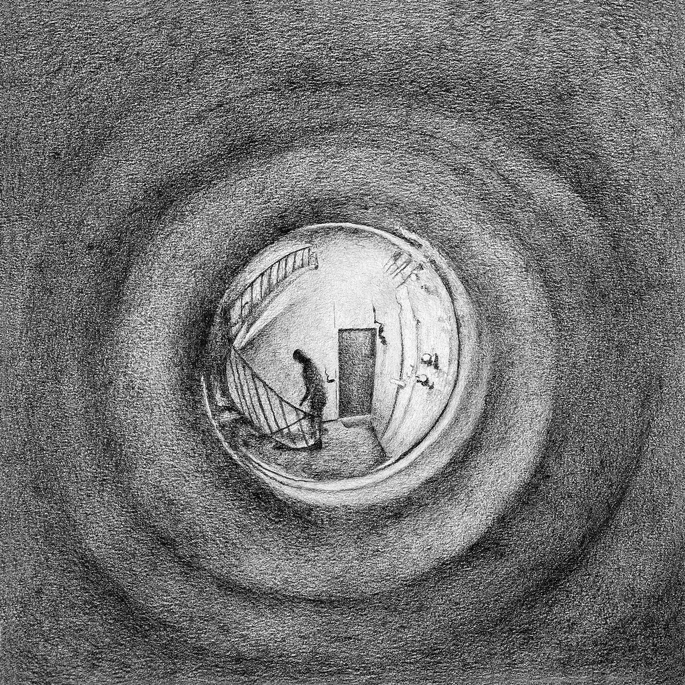 Stairway. Graphite on paper, 27 x 27 cm.