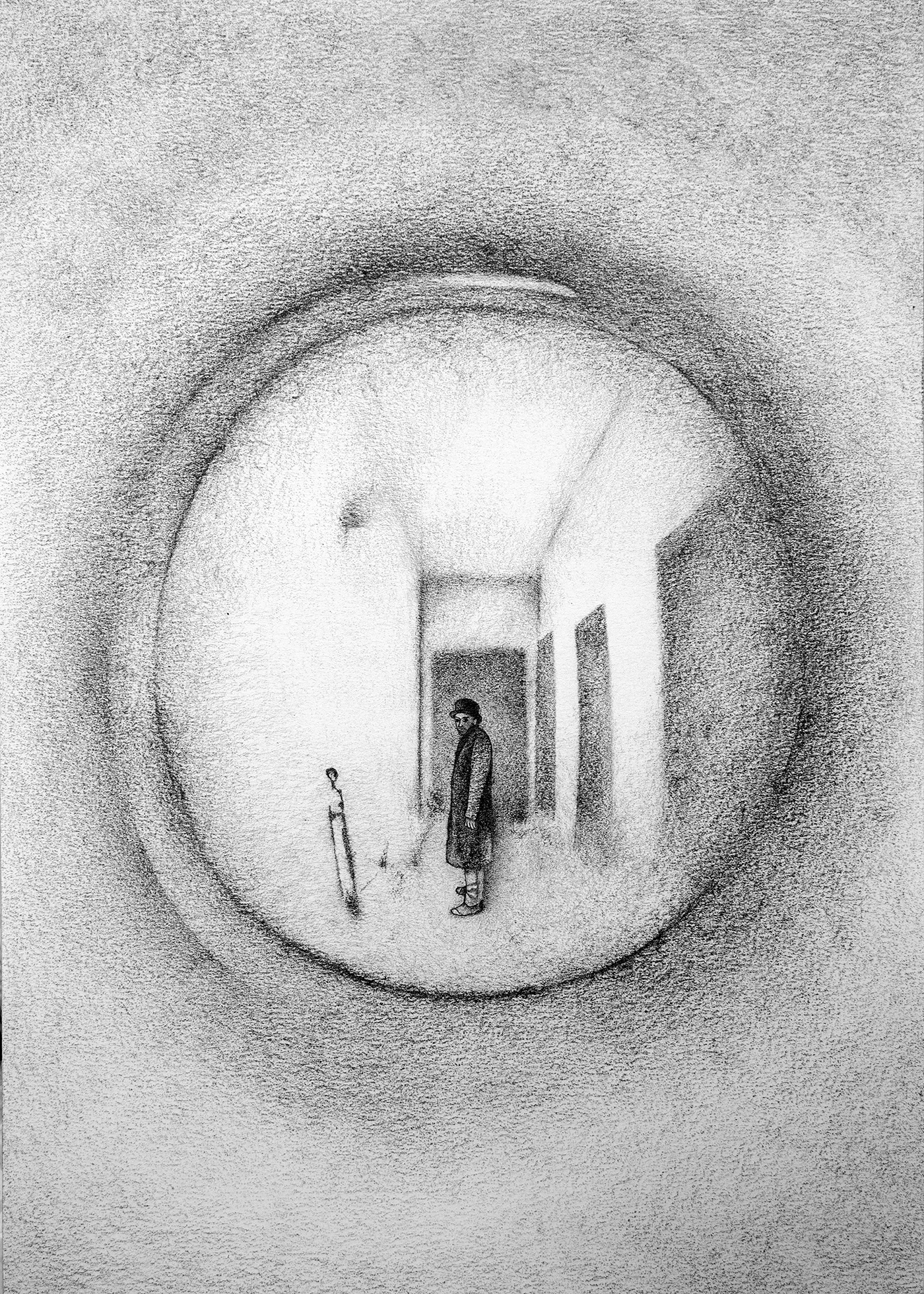 Visitor. Graphite on paper, 30 x 20 cm.