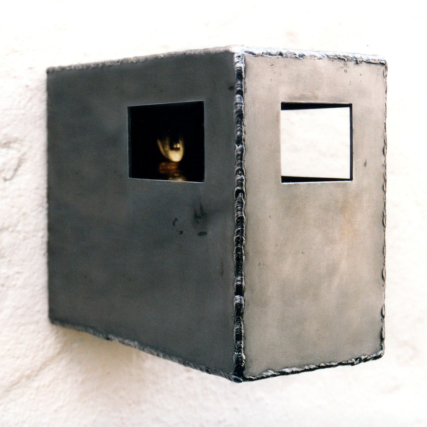 A safe place for the Gods. Iron, wood and goldleaf, 20 x 12 x 25 cm.