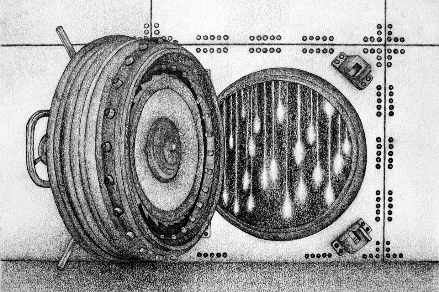 Safe, graphite on paper, 30 x 40 cm.