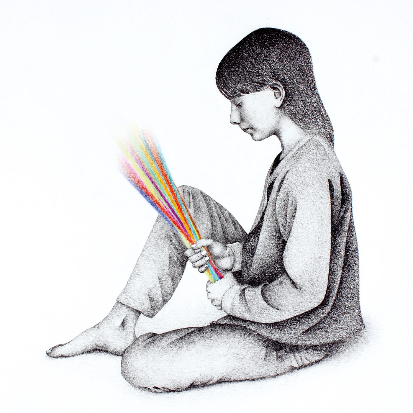 Into Colours 2. Graphite and coloured pencil on paper, 30 x 30 cm.