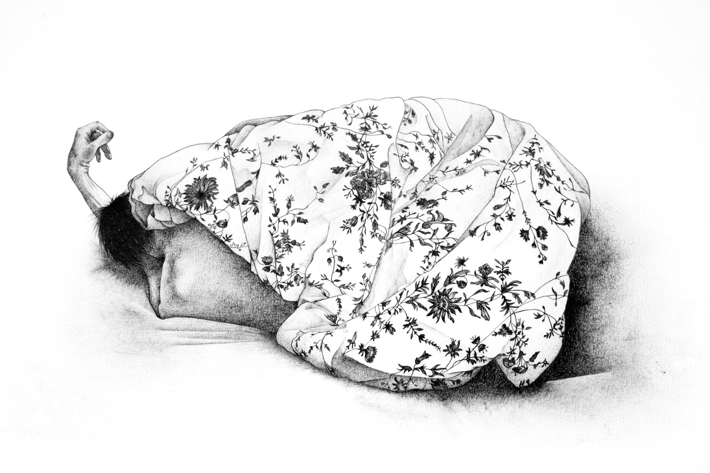 Bed 4. Graphite on paper, 30 x 40 cm.