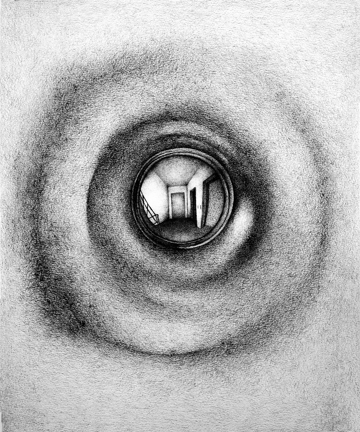Hallway. Graphite on paper, 30 x 30 cm.