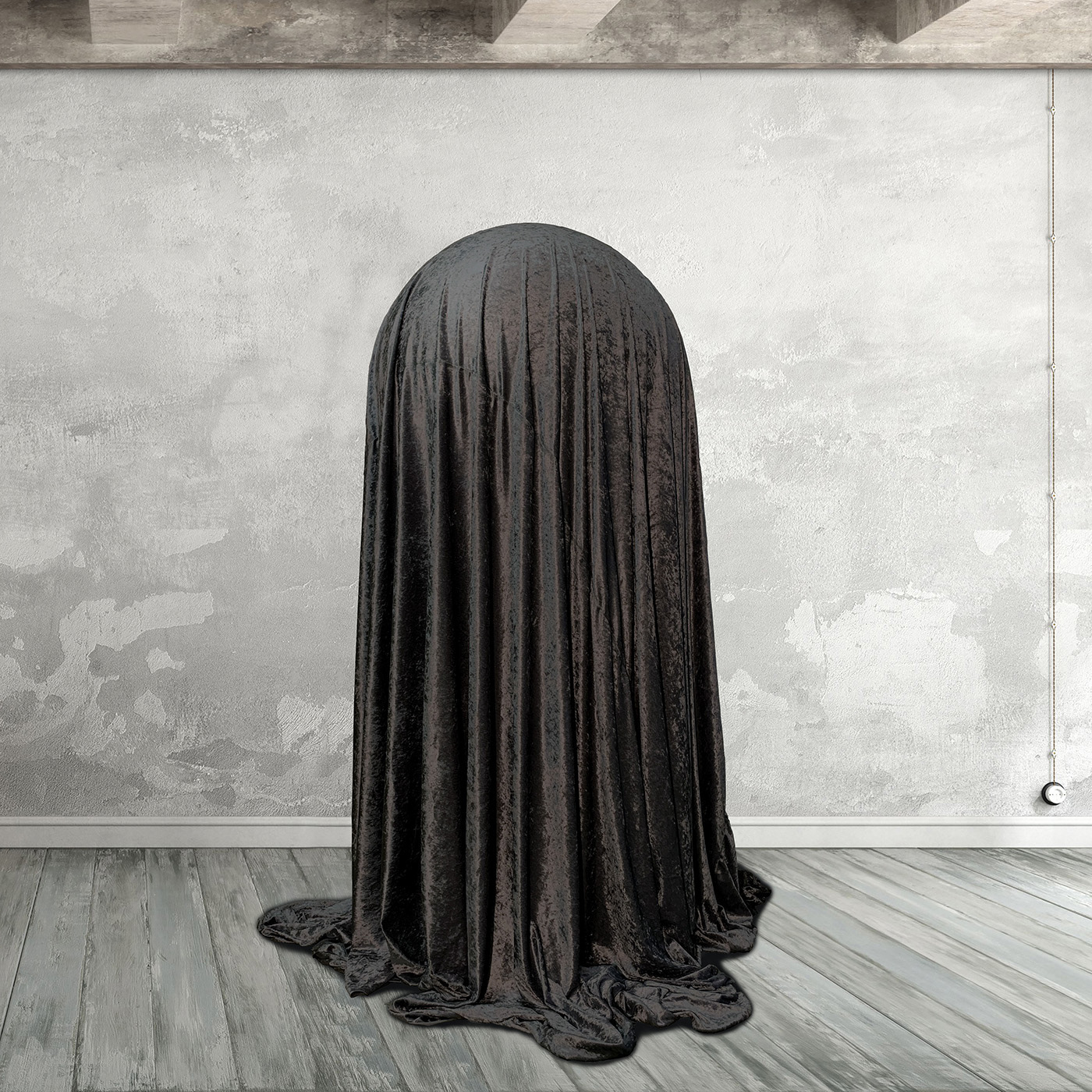 Celestial Body - Black. Synthetic resin and velours, 190 x 90 x 90 cm.