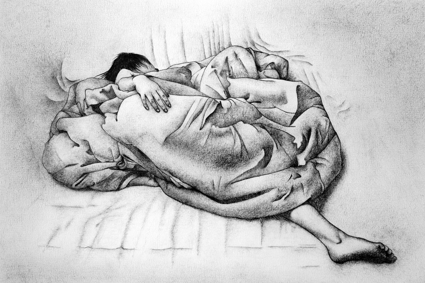 Bed 2. Graphite on paper, 30 x 40 cm.