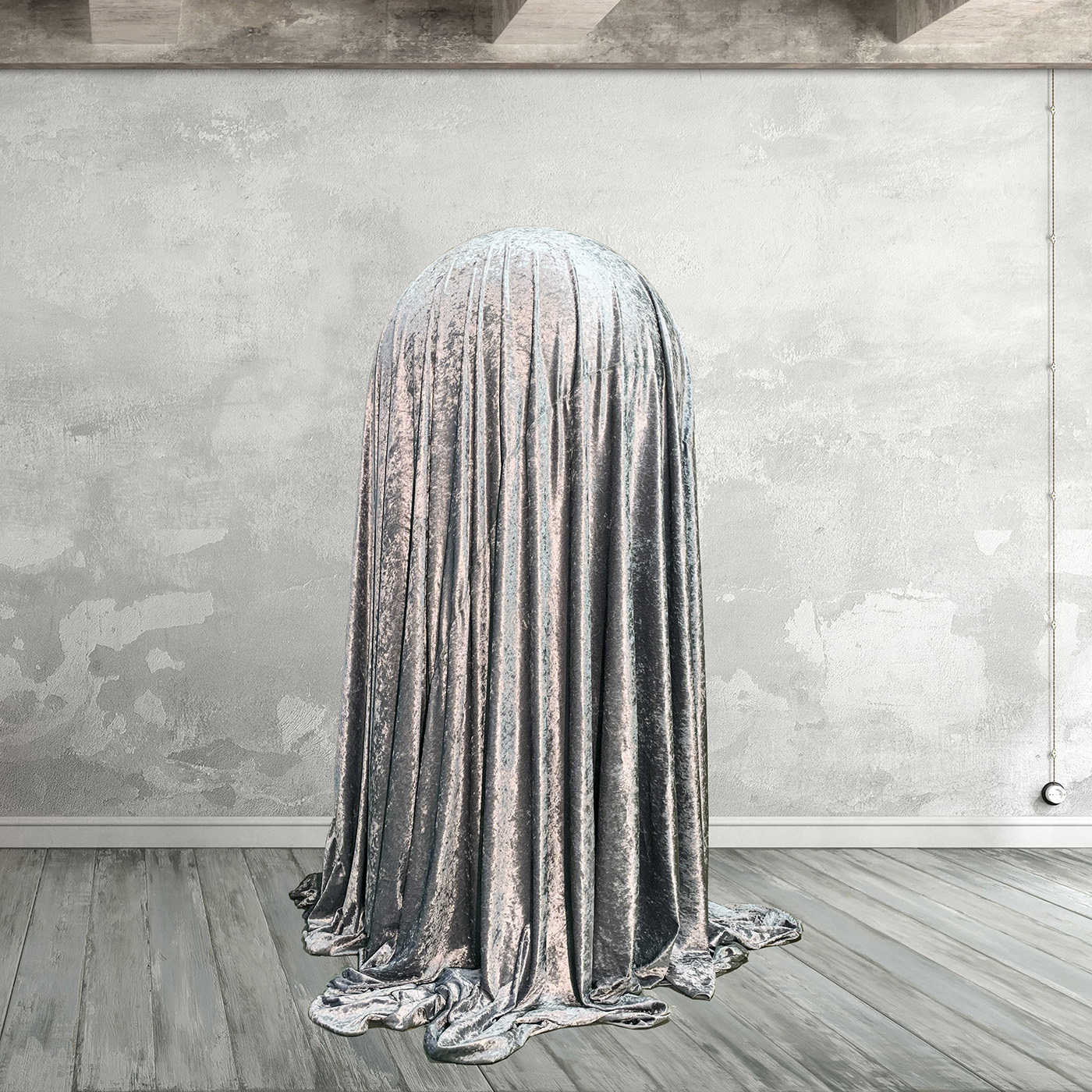 Celestial Body - Silver. Synthetic resin and velours, 190 x 90 x 90 cm.