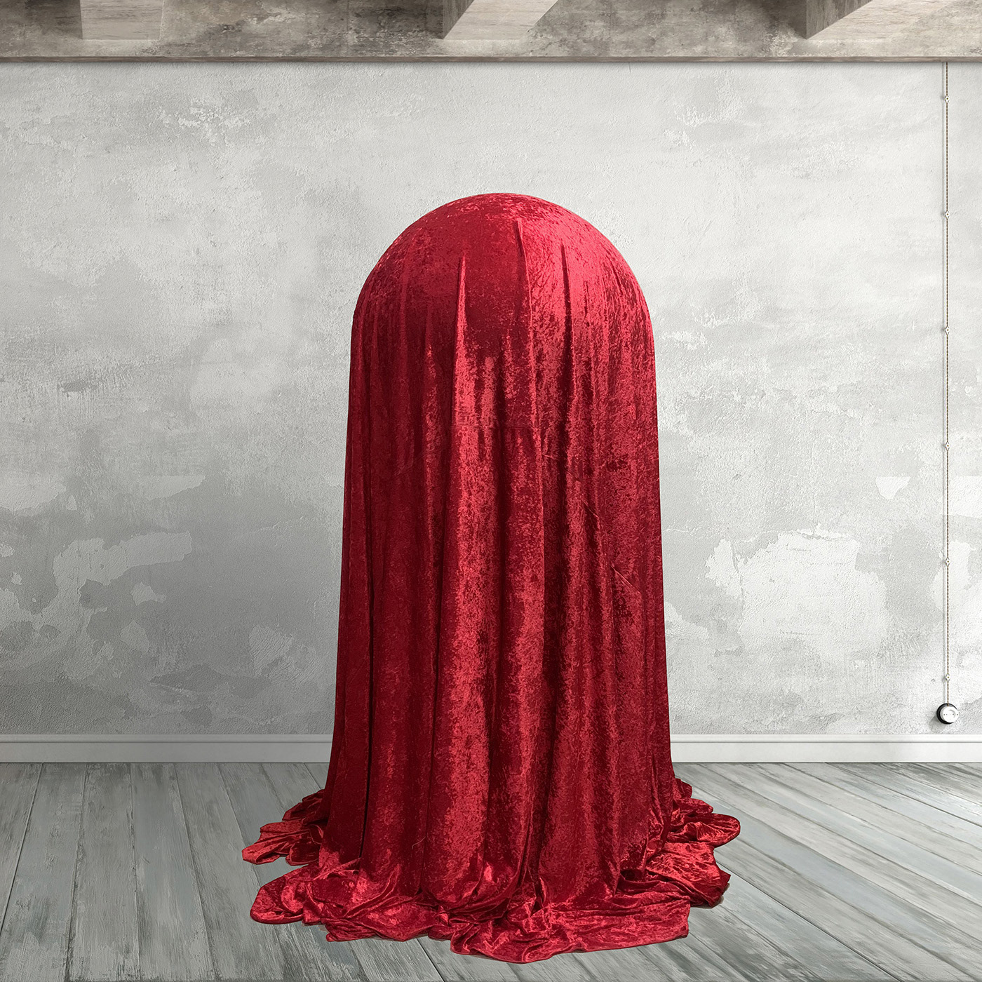 Celestial Body - Red. Synthetic resin and velours, 190 x 90 x 90 cm.