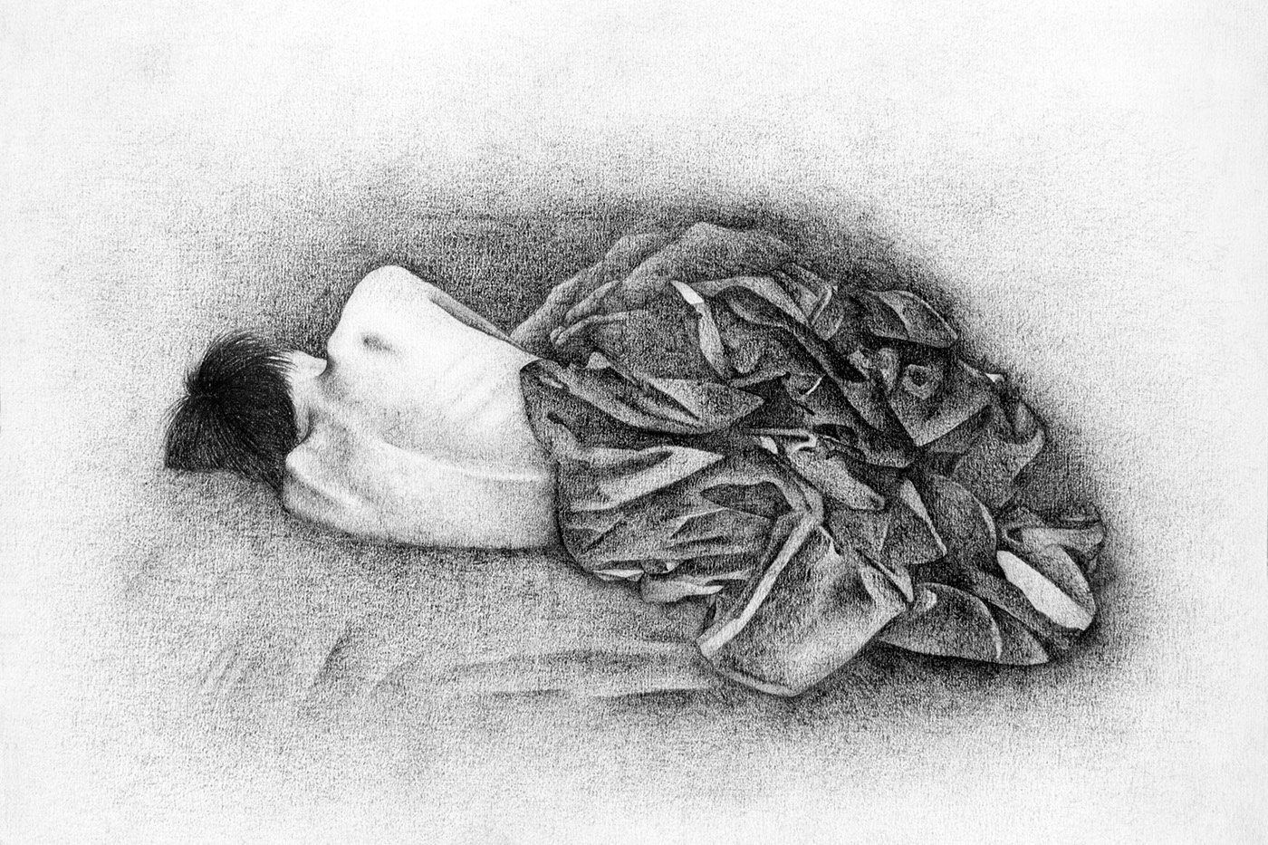 Bed 0. Graphite on paper, 25 x 35 cm.