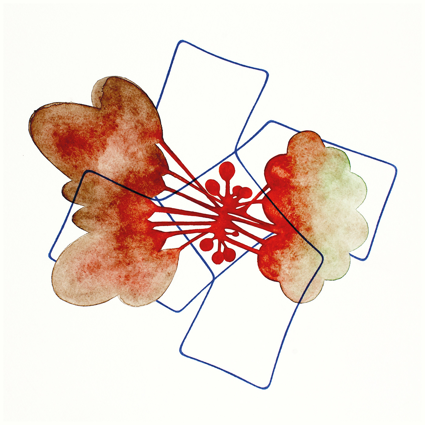 Pattern 5. Aquarelle and coloured pencil on paper, 35 x 35 cm.