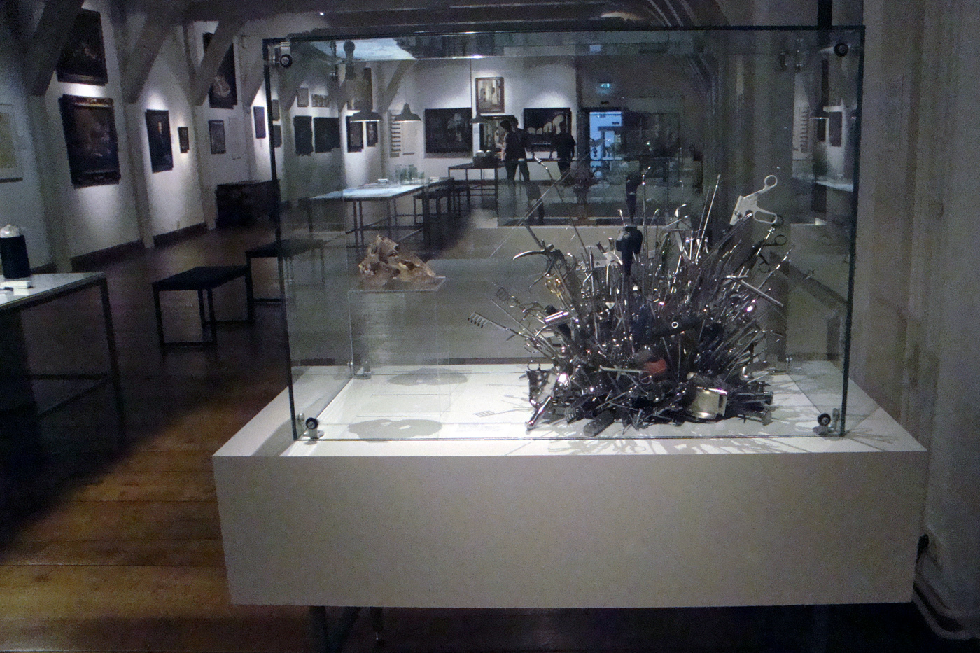 The human body and intellect play an important part in the works of Jaco van der Vaart. He is fascinated by how modern medical technology can prolong human life. This piece consists of superfluous instruments from the Reinier de Graaf Hospital in Delft. The hospital is the result of the amalgamation of the Old and New infirmaries, and is thus one of the oldest hospitals in the Netherlands, dating back to 1252.