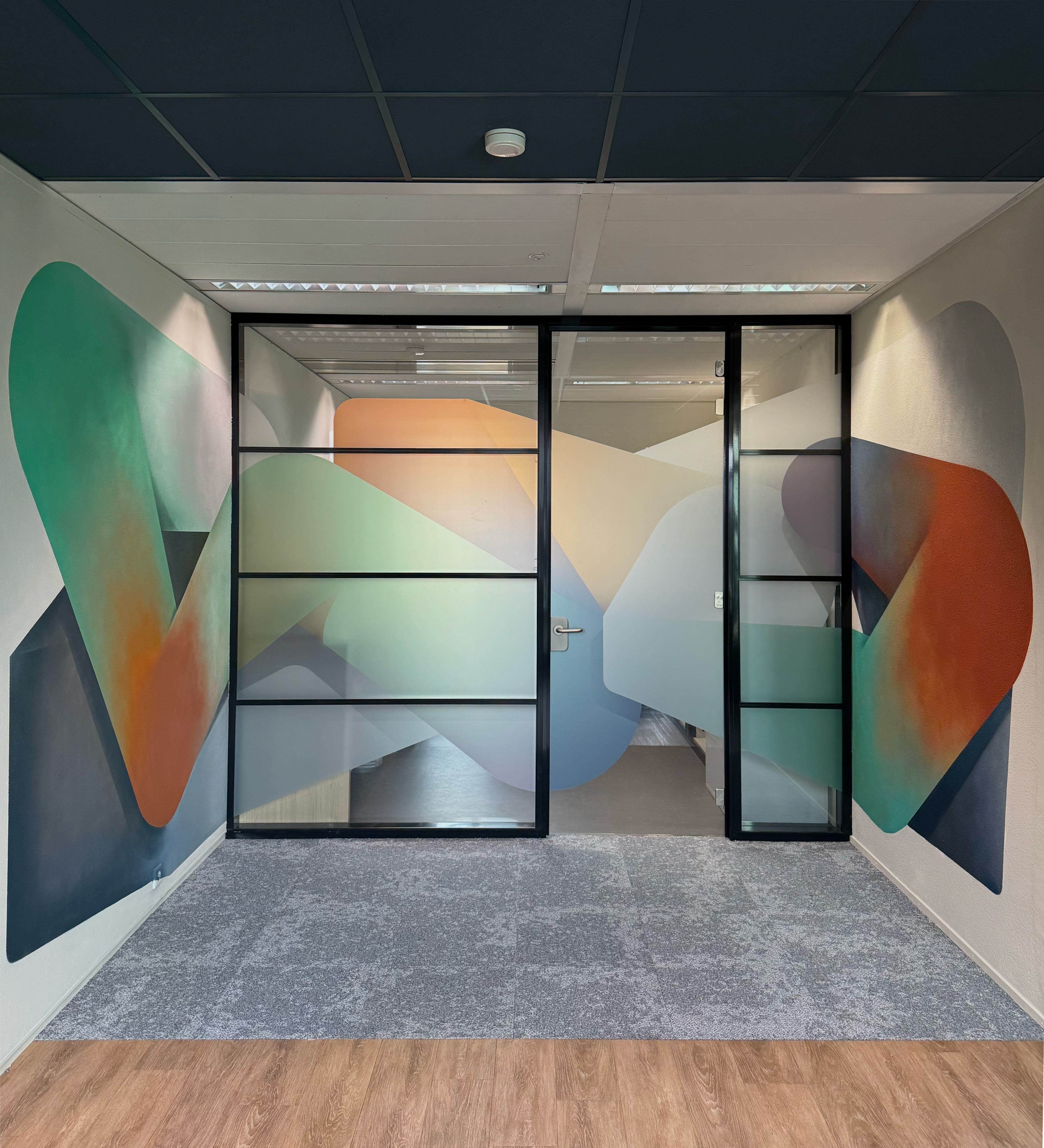 Artwork at Altera, mixed media on wall & glass. Tobias Becker Hoff 2025©