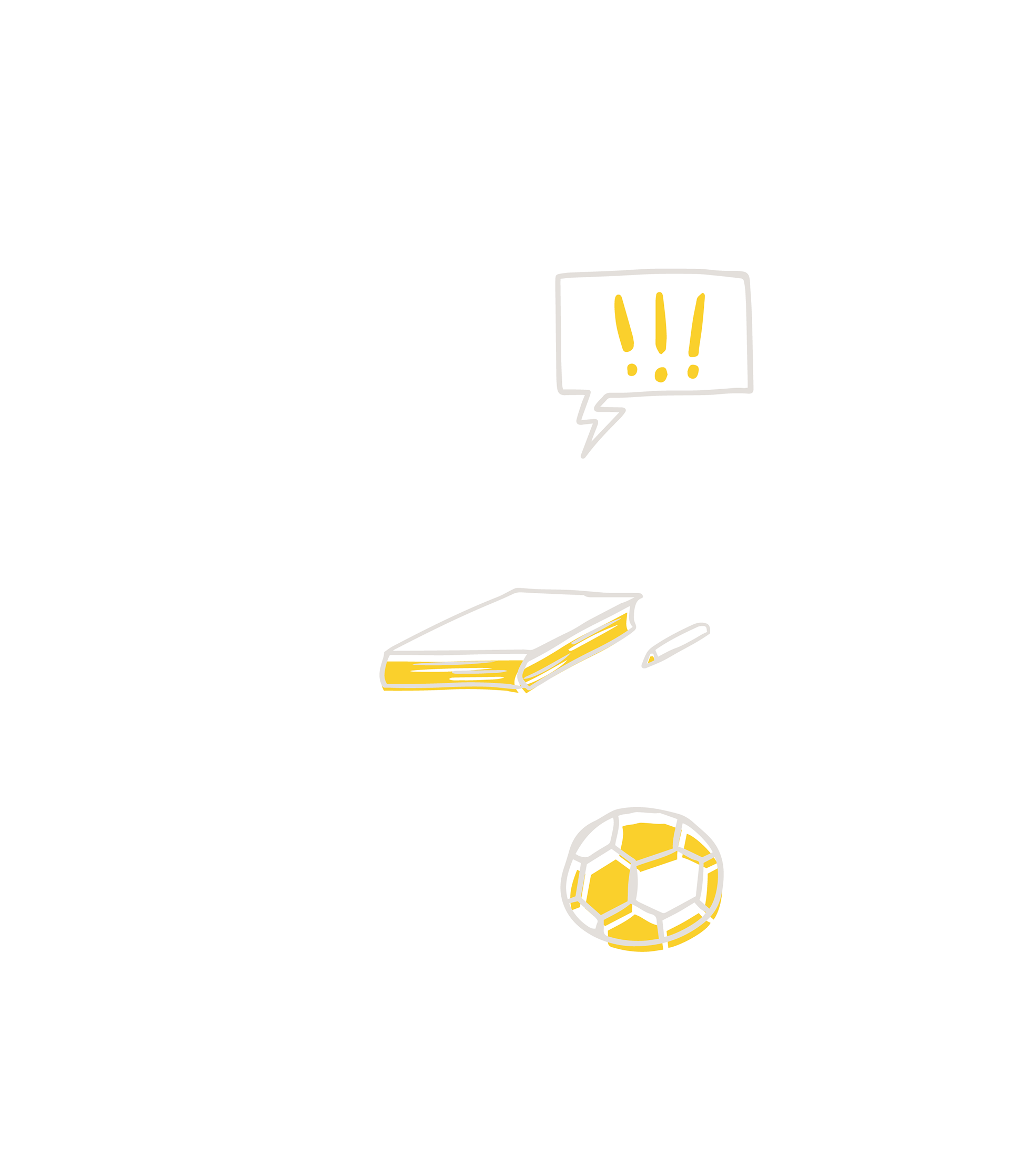 Illustrasjoner av snakkeboble, bok og fotball