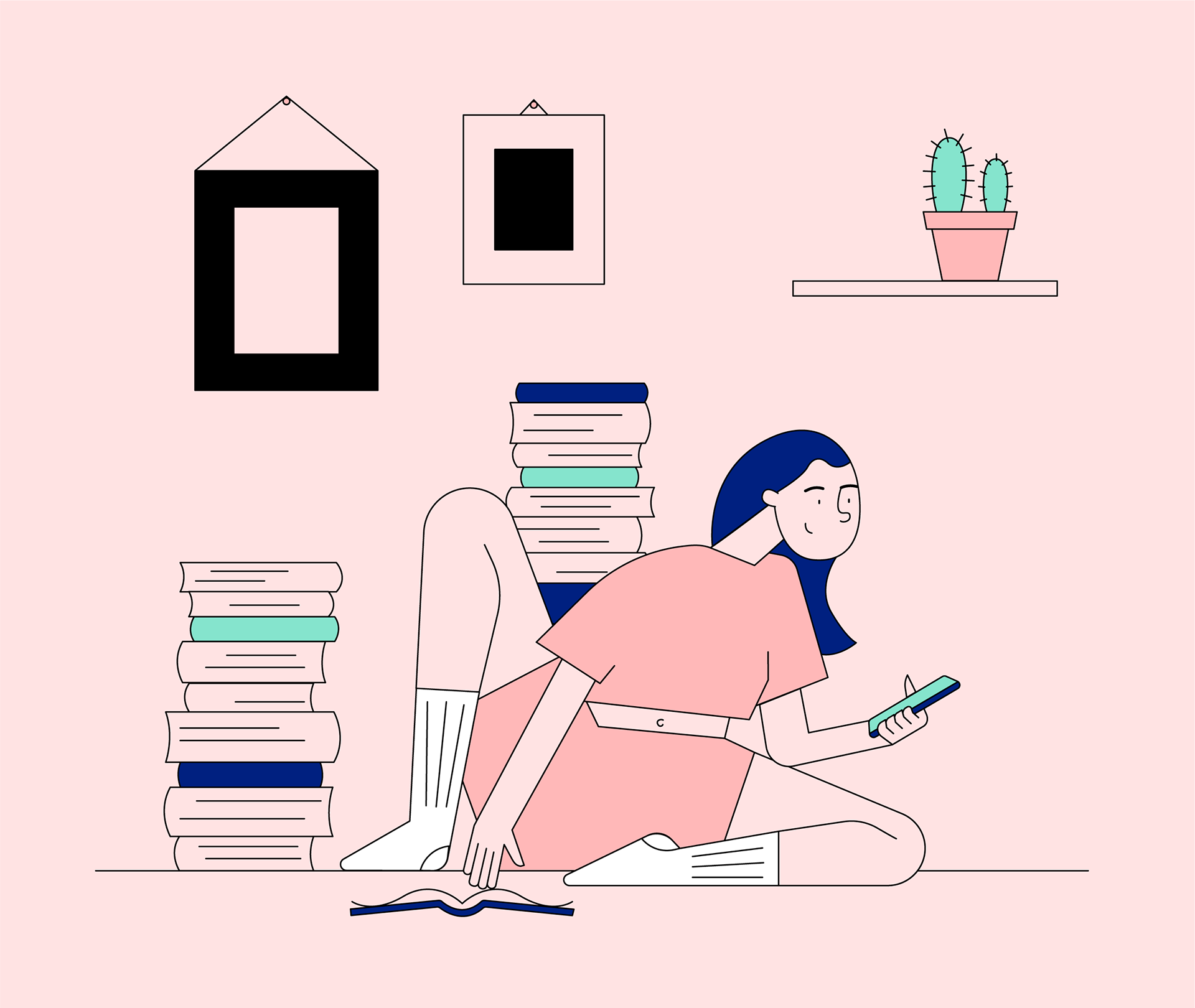 Illustrasjon av jente som studerer