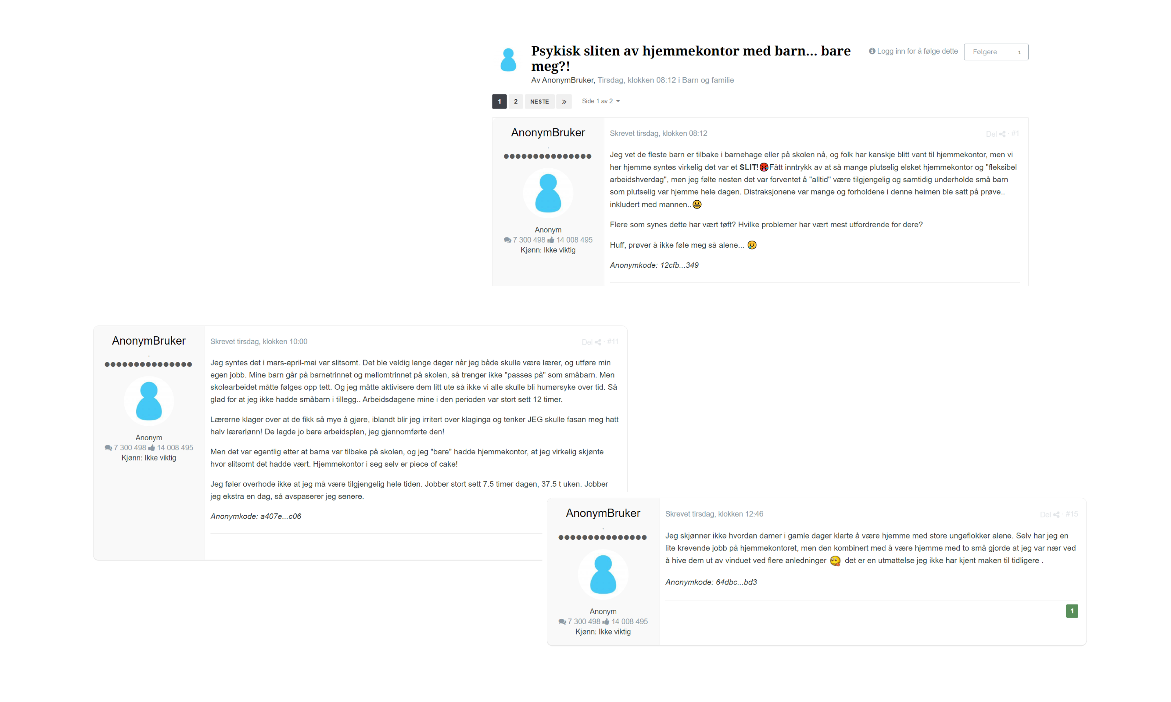 Skjermbilder av kvinneguiden-forumtråd